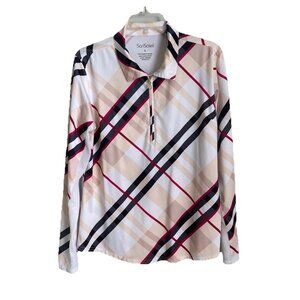 San Soleil 1/4 Zip Golf Shirt Multicolor Plaid Mesh Athleisure UPF 50